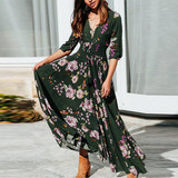 Elegant Printed V Neck Maxi Dress