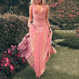 Sexy Striped Sleeveless Maxi Evening Long Dress