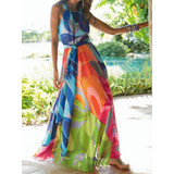 Sexy Multicolor Abstract Printed Halter Boho Dress