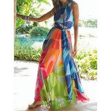 Sexy Multicolor Abstract Printed Halter Boho Dress