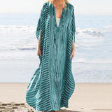 Plus Size Stripe Irregular V Neck Maxi Dress