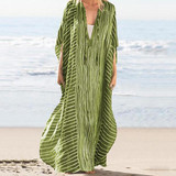 Plus Size Stripe Irregular V Neck Maxi Dress
