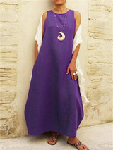 Women's Loose Round Neck Solid Color Dress