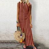 Stripe V-neck Sleeveless Maxi Dresses