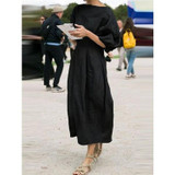 Women Round Neck 3/4 Sleeve Solid Color Daily Dresses