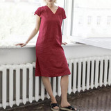 Simple Casual V Neck Solid Color Dress