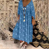 Plus Size V Neck Printed Maxi Dress
