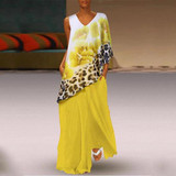 V Neck Printed Loose Irregular Sleeve Maxi Dress
