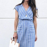 Elegant V Neck Stripe Casual Dress