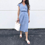 Elegant V Neck Stripe Casual Dress