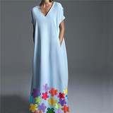 Fashion V Collar Printing Casual Dresses