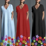 Fashion V Collar Printing Casual Dresses