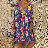 Fashion V Collar Printing Casual Dresses