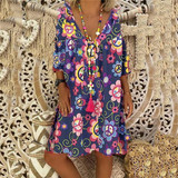 Fashion V Collar Printing Casual Dresses