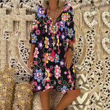 Fashion V Collar Printing Casual Dresses
