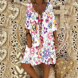 Fashion V Collar Printing Casual Dresses