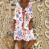 Fashion V Collar Printing Casual Dresses