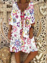 Fashion V Collar Printing Casual Dresses