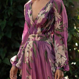 Elegant Bohemian Printed Pleated Maxi Dress