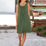 Round Neck Solid Color Sleeveless Dress