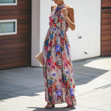 Elegant Halter Neck Printed Maxi Dress Elegant Halter Neck Printed Maxi Dress