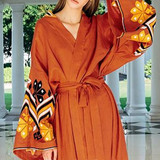 Vacation Loose Printed V Neck Maxi Dress