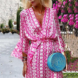 Bohemian V Neck Printed Vacation Dress