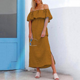 Off-The-Shoulder Maxi Solid Color Dress
