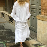 Flare Sleeve Plus Size Ruffle Hem Maxi Dress