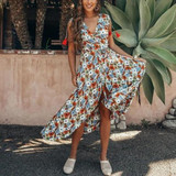 Bohemian Sexy V Collar Printing Sleeveless Vacation Dress