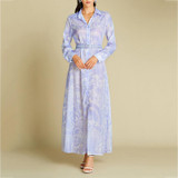 Elegant Print Long Sleeve Lapel Maxi Women Dress