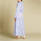Elegant Print Long Sleeve Lapel Maxi Women Dress