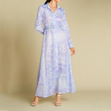 Elegant Print Long Sleeve Lapel Maxi Women Dress