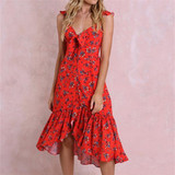 Vacation V Neck Printed Irregular Dress