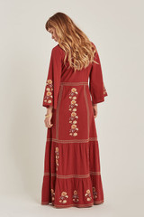 Boho Floral Embroidered V-Neck Long Sleeve Bohemia Dresses