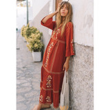 Boho Floral Embroidered V-Neck Long Sleeve Bohemia Dresses