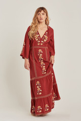 Boho Floral Embroidered V-Neck Long Sleeve Bohemia Dresses