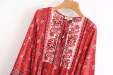 Long Sleeve Dress V-neck Loose Printing Bohemia Dresses