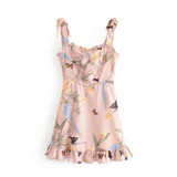 Sexy Vintage Print Ruffle Bow Tie Sleeveless Boho Dress