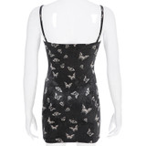 Women Gothic Spaghetti Strap Backless Off Shoulder Dresses Female Fashion Casual Print Sexy Dress Black Dress