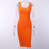 Fashion Knee-Length Dress Knitted Elastic Sleeveless Bodycon elegant Women Summer Sexy V-Neck Button Party Slim Dresses Fashion Knee-Length Dress Knitted Elastic Sleeveless Bodycon elegant Women Summer Sexy V-Neck Button Party Slim Dresses