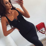 Fashion Knee-Length Dress Knitted Elastic Sleeveless Bodycon elegant Women Summer Sexy V-Neck Button Party Slim Dresses Fashion Knee-Length Dress Knitted Elastic Sleeveless Bodycon elegant Women Summer Sexy V-Neck Button Party Slim Dresses