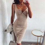 Fashion Knee-Length Dress Knitted Elastic Sleeveless Bodycon elegant Women Summer Sexy V-Neck Button Party Slim Dresses Fashion Knee-Length Dress Knitted Elastic Sleeveless Bodycon elegant Women Summer Sexy V-Neck Button Party Slim Dresses