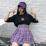 New School Skirts Harajuku Purple Plaid High Waist Pleated Skirt Female Cute Mini Women Skirt Preppy Style Summer Skirt