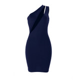 Sexy One Shoulder Black Bodycon Mini Dress Women Clothes Sleeveless Hollow Out Elegant Night Club Bandage Party Dresses Female