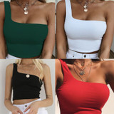 Summer Sexy Women Lady Female One Shoulder Crop Tops Sleeveless T-Shirt Tank Tops Summer Beach Vest Bare Midriff Fashion Clothes