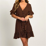 2020 Summer Dress  Boho Style Beach Dress Fashion Short Sleeve V-neck Polka Dot A-line Party Dress Sundress Vestidos