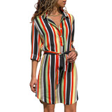 2020 Summer Boho Beach Dresses Women Casual Striped Print A-line Mini Party Dress Vestidos Long Sleeve Shirt Dress