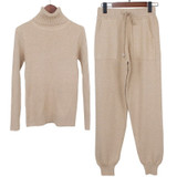 2020 Women Knitted Tracksuit Turtleneck Sweater Casual Suit Spring Autumn Winter 2 Piece Set Knit Pants Sporting Suit Femme Clothing