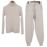 2020 Women Knitted Tracksuit Turtleneck Sweater Casual Suit Spring Autumn Winter 2 Piece Set Knit Pants Sporting Suit Femme Clothing